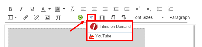 screenshot of the Films on Demand embed tool menu in Canvas