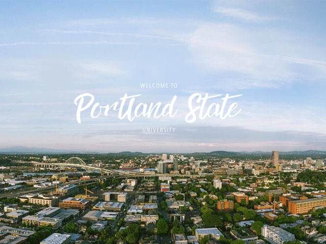Skyline photo of Portland State University with the text 