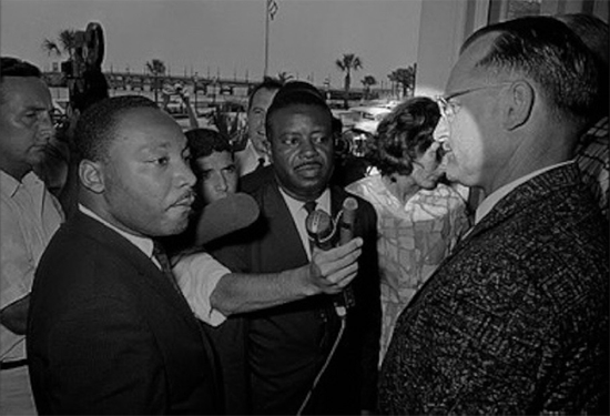 Kathryn Fentress, age 19, (highlighted) now of Bellingham, WA, is pictured with Dr. King before their arrests and jailing following a St. Augustine, Florida sit-in, June 11, 1964.