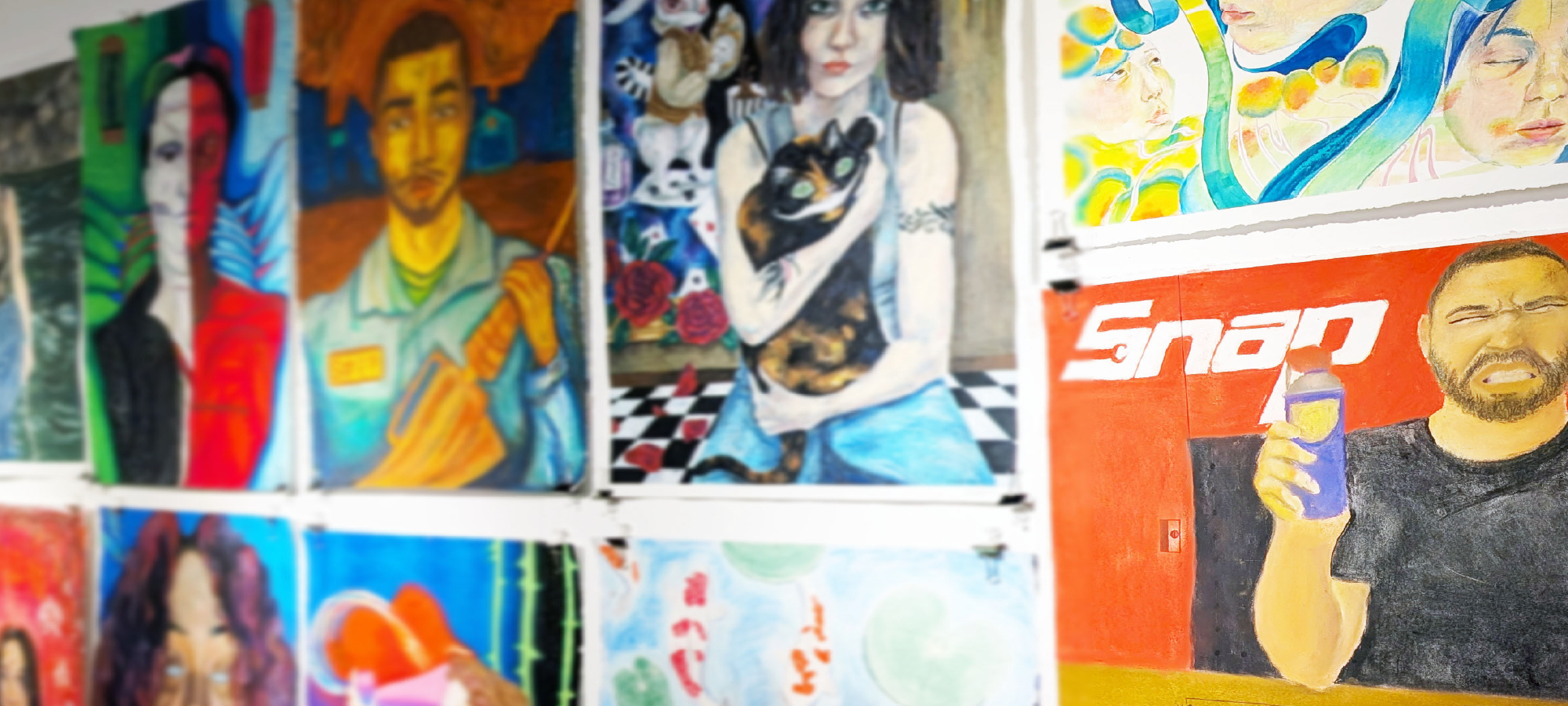 Student paintings and drawings in the Helen S. Smith Gallery