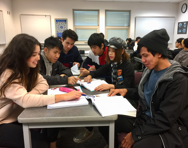 Intensive English Levels 4 and 5 students studying in a classroom