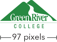 Image showing the minimum size required for the Green River College logo when used on the web as having a total width of at least 97 pixels.