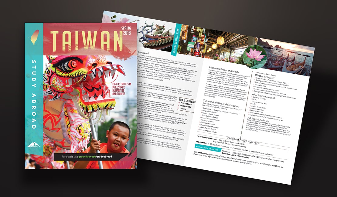 Brochure design to promote the Study Abroad in Taiwan program.