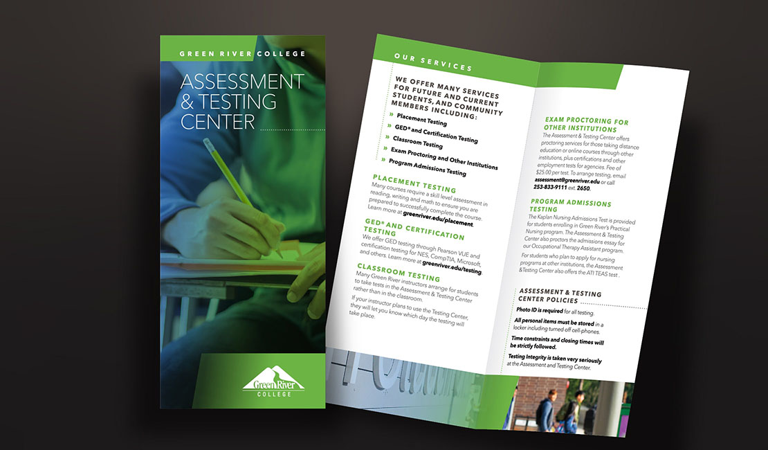 Brochure designed to promote the services of Green River College's Assessment and Testing Center.