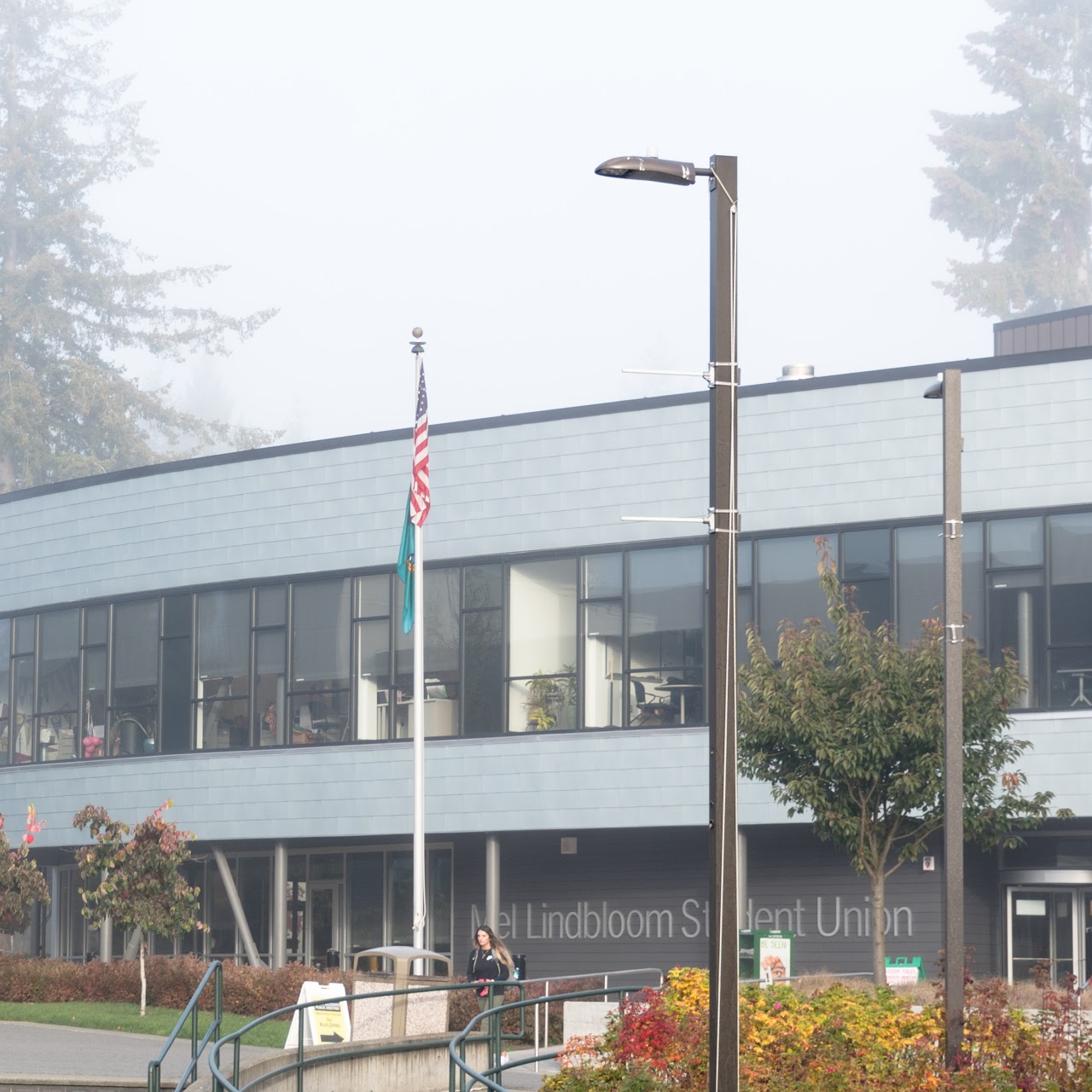 Student Union on a foggy day