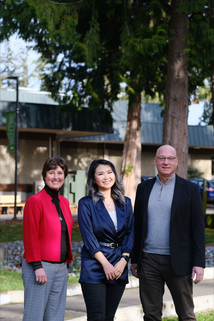 From Left: Vice President of International Programs, Wendy Lee Stewart, Uyanga Erdenebileg. Alumna, George Fraiser, Vice President of Advancement