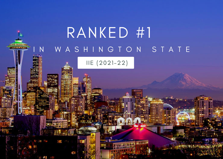 Photo of Seattle at night. Ranked #1 in Washington State 21-22 by IIE
