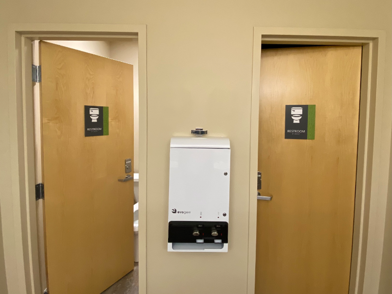 New signage in the West Building indicating a single-stall gender-neutral restrooms
