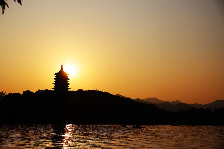 Leifeng Pagoda, Hangzhou at sunset.