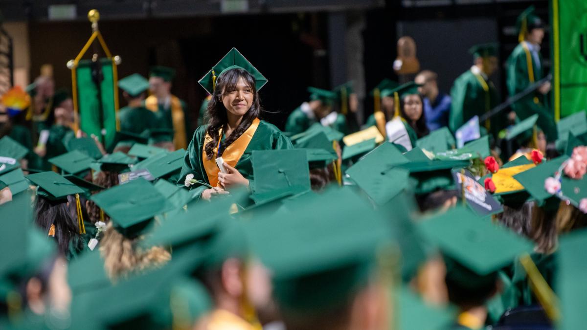 Students at a commencement ceremony