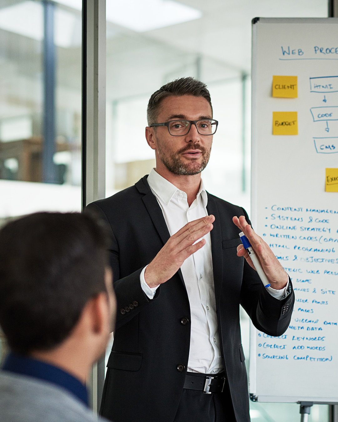 man doing corporate training